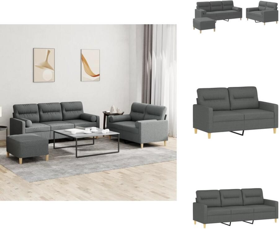 VidaXL Bankstel Bankstellen Fauteuil 2-zitsbank 3-delige Loungeset met kussens stof donkergrijs
