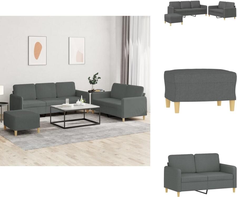 VidaXL Bankstel Bankstellen Fauteuil 2-zitsbank 3-delige Loungeset met kussens stof donkergrijs