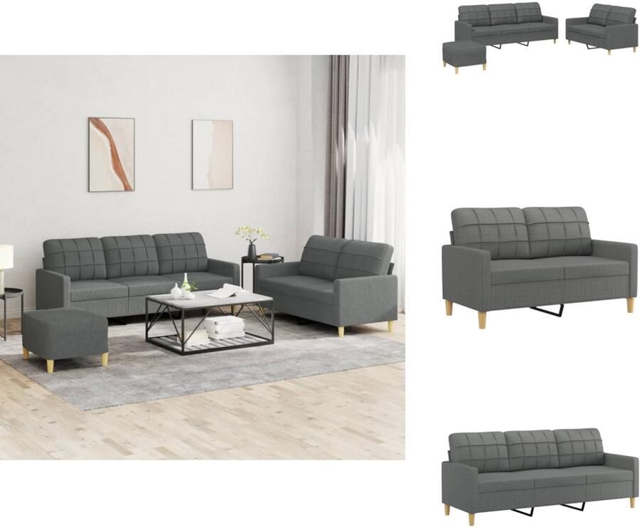 VidaXL Bankstel Bankstellen Fauteuil 2-zitsbank 3-delige Loungeset met kussens stof donkergrijs