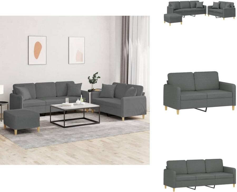 VidaXL Bankstel Bankstellen Fauteuil 2-zitsbank 3-delige Loungeset met kussens stof donkergrijs