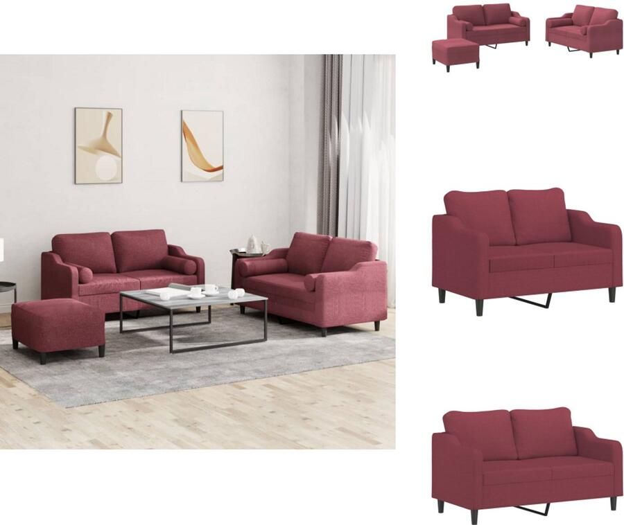VidaXL Bankstel Bankstellen Fauteuil 2-zitsbank 3-delige Loungeset met kussens stof wijnrood