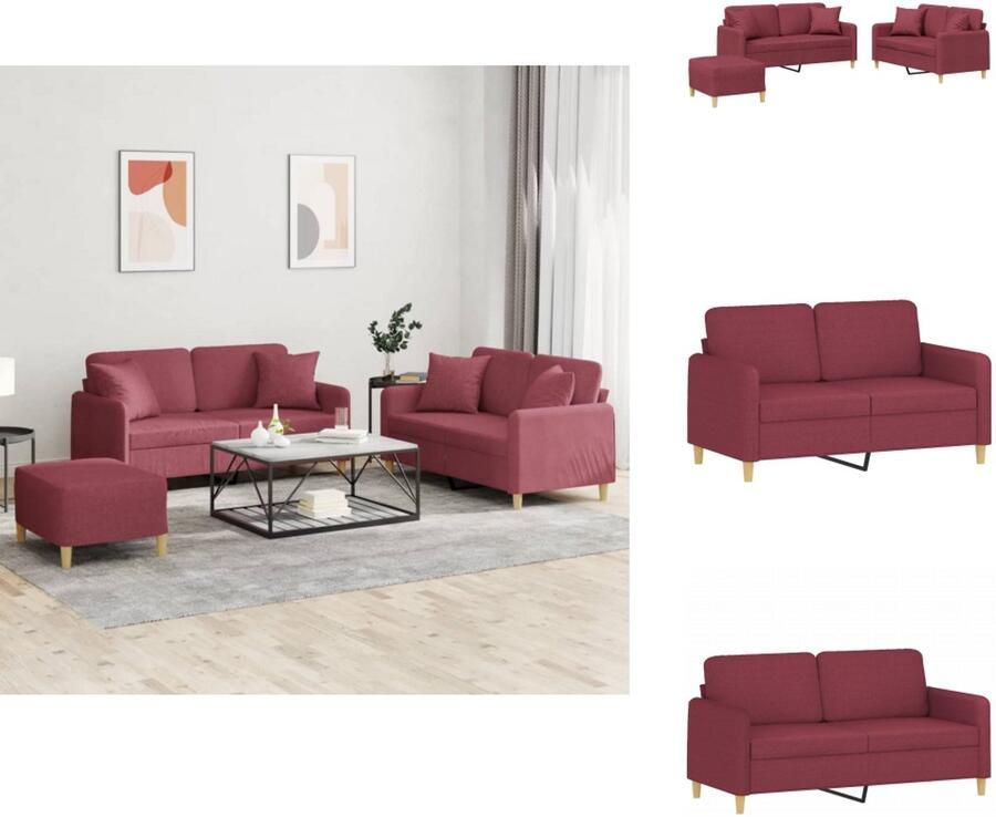 VidaXL Bankstel Bankstellen Fauteuil 2-zitsbank 3-delige Loungeset met kussens stof wijnrood