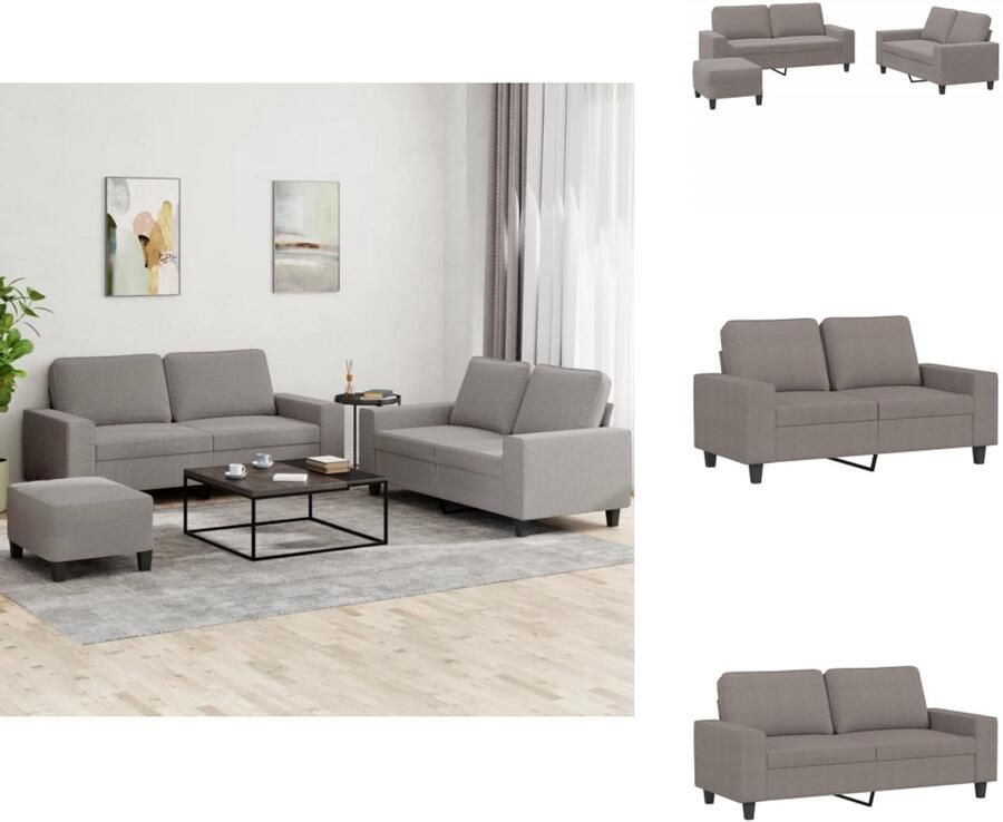 VidaXL Bankstel Bankstellen Fauteuil 2-zitsbank 3-delige Loungeset stof taupe