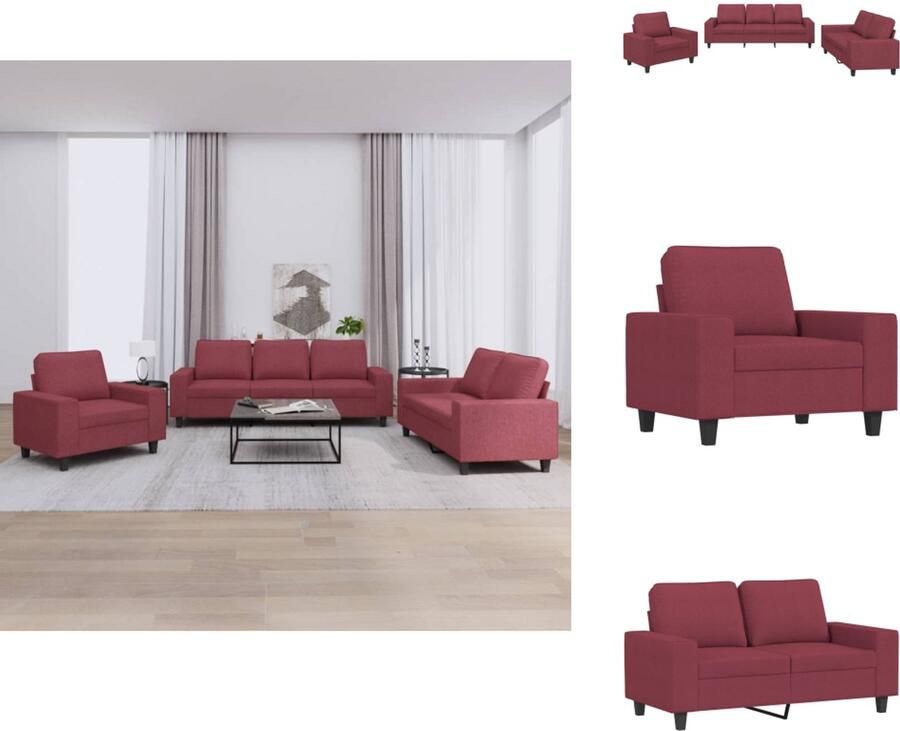 VidaXL Loungeset 3-delig Wijnrood Comfort & Stijl Loungebank Tweezitsbank Tuinmeubel Buitenmeubel Rood Meubilair - Foto 3