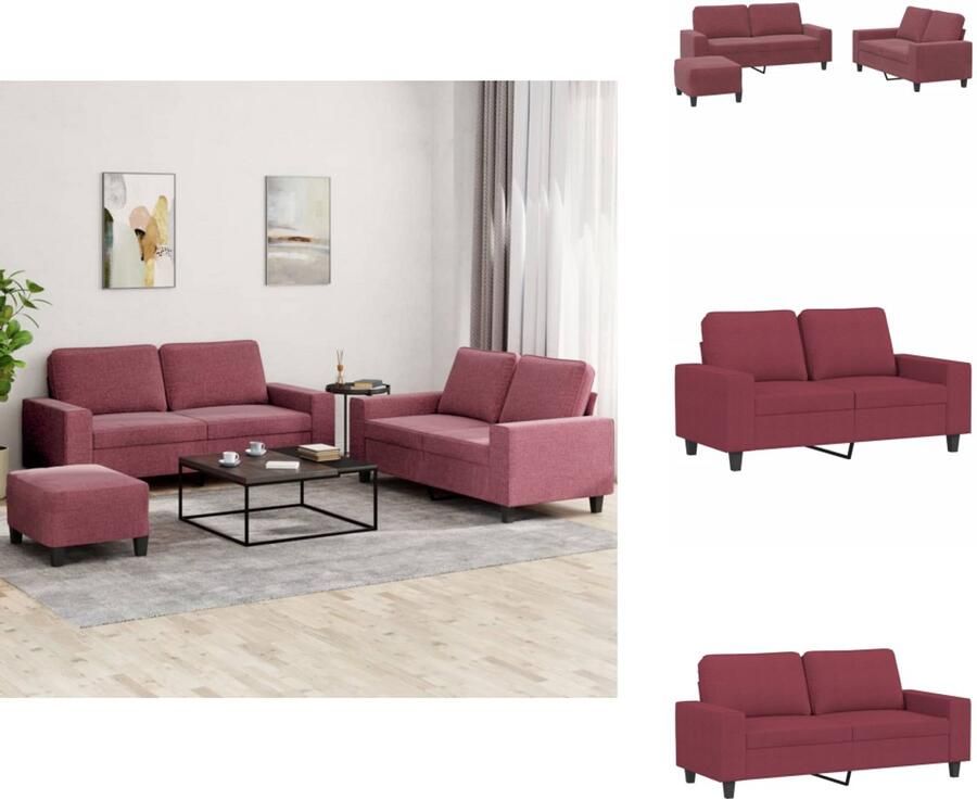 VidaXL Loungeset 3-delig Wijnrood Comfort & Stijl Loungebank Tweezitsbank Tuinmeubel Buitenmeubel Rood Meubilair - Foto 2