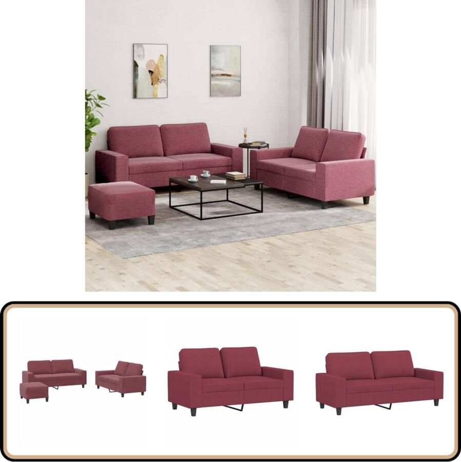 VidaXL Loungeset 3-delig Wijnrood Comfort & Stijl Loungebank Tweezitsbank Tuinmeubel Buitenmeubel Rood Meubilair