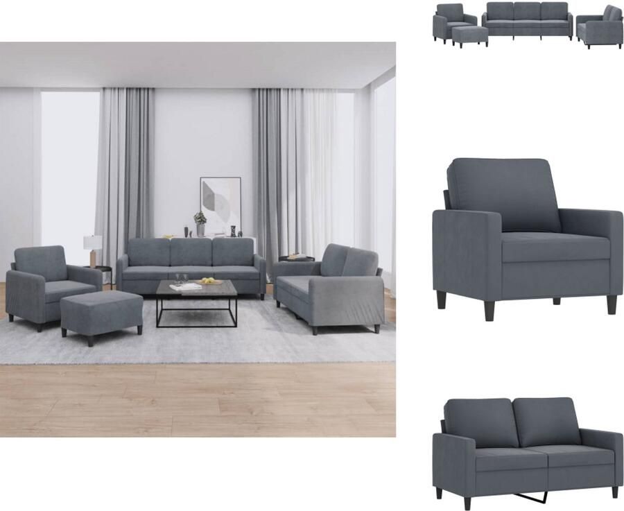 VidaXL Bankstel Bankstellen Fauteuil 2-zitsbank 4-delige Loungeset fluweel donkergrijs