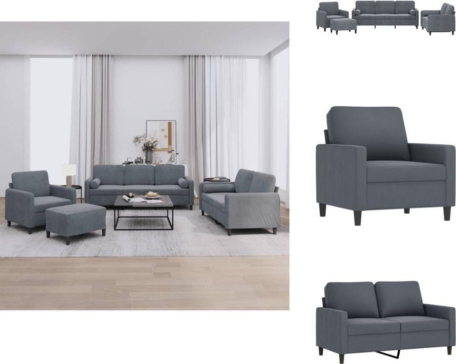 VidaXL Bankstel Bankstellen Fauteuil 2-zitsbank 4-delige Loungeset met kussens fluweel donkergrijs