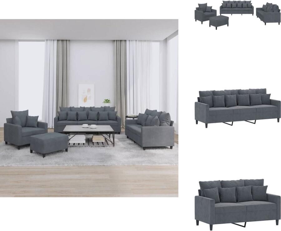 VidaXL Bankstel Bankstellen Fauteuil 2-zitsbank 4-delige Loungeset met kussens fluweel donkergrijs