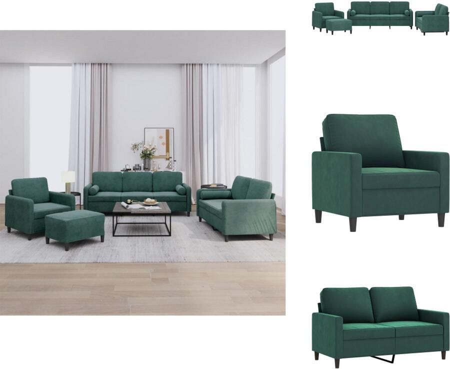 VidaXL Bankstel Bankstellen Fauteuil 2-zitsbank 4-delige Loungeset met kussens fluweel donkergroen