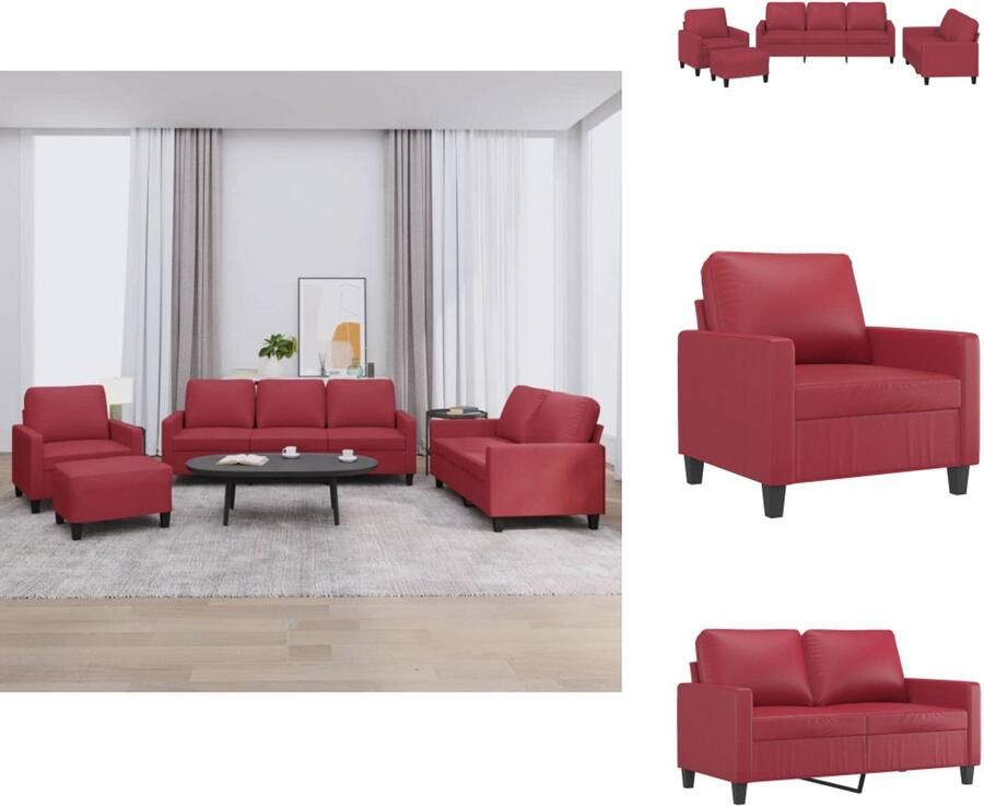 VidaXL Bankstel Bankstellen Fauteuil 2-zitsbank 4-delige Loungeset met kussens fluweel wijnrood
