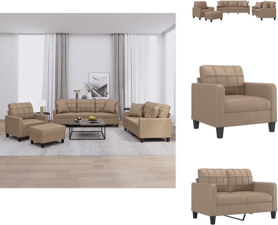 VidaXL Bankstel Bankstellen Fauteuil 2-zitsbank 4-delige Loungeset met kussens kunstleer cappuccinokleurig