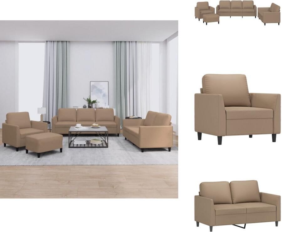 VidaXL Bankstel Bankstellen Fauteuil 2-zitsbank 4-delige Loungeset met kussens kunstleer cappuccino