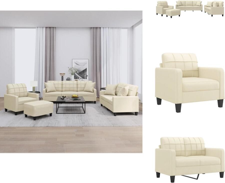 VidaXL Bankstel Bankstellen Fauteuil 2-zitsbank 4-delige Loungeset met kussens kunstleer crèmekleurig