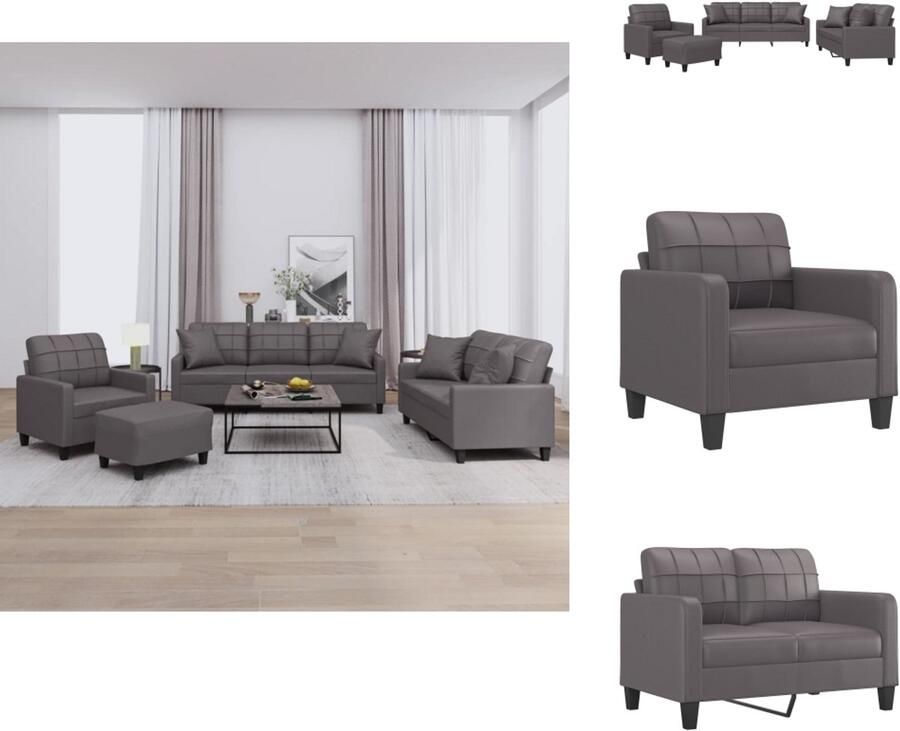 The Living Store 4-delige Loungeset met kussens kunstleer grijs Loungebank Tuinmeubel Buitenset Loungeset Kunstleder - Foto 3