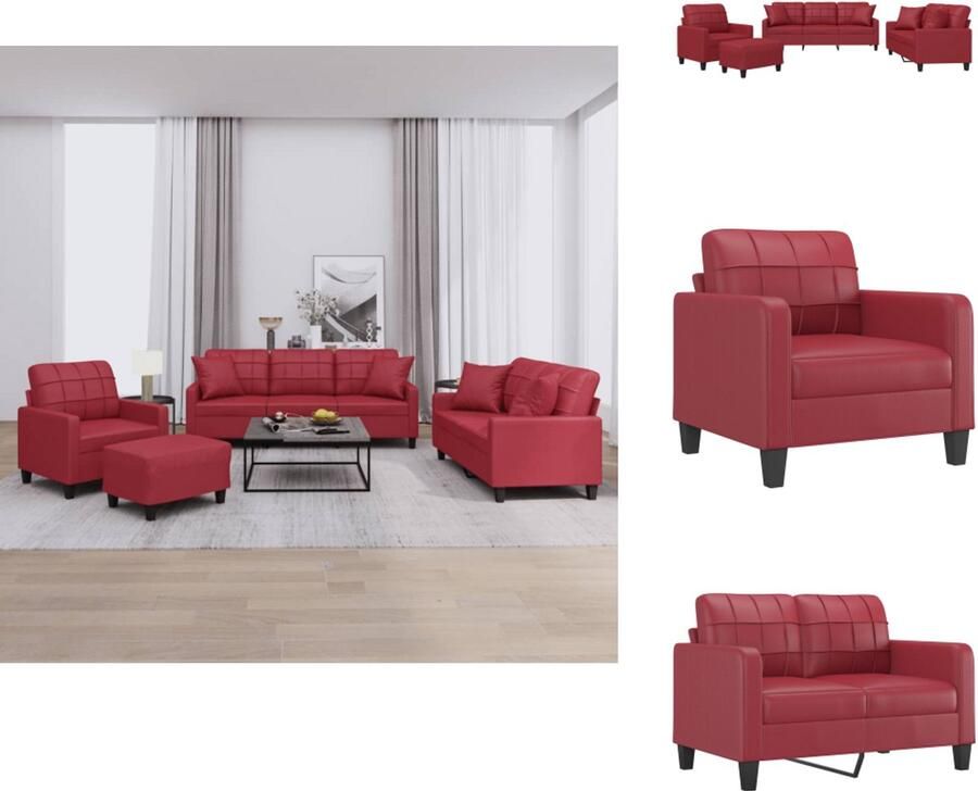 VidaXL Bankstel Bankstellen Fauteuil 2-zitsbank 4-delige Loungeset met kussens kunstleer wijnrood