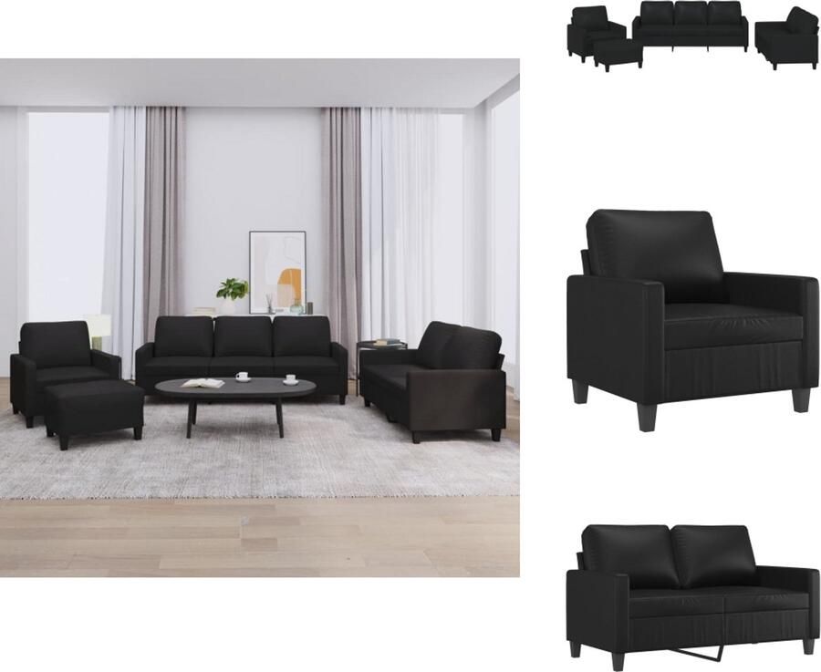 VidaXL Bankstel Bankstellen Fauteuil 2-zitsbank 4-delige Loungeset met kussens kunstleer zwart