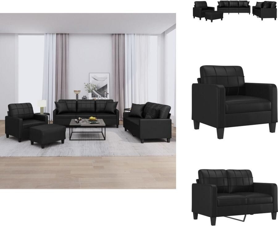 VidaXL Bankstel Bankstellen Fauteuil 2-zitsbank 4-delige Loungeset met kussens kunstleer zwart