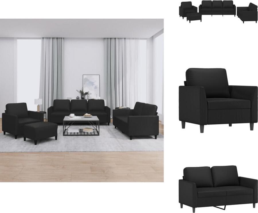 VidaXL Bankstel Bankstellen Fauteuil 2-zitsbank 4-delige Loungeset met kussens kunstleer zwart