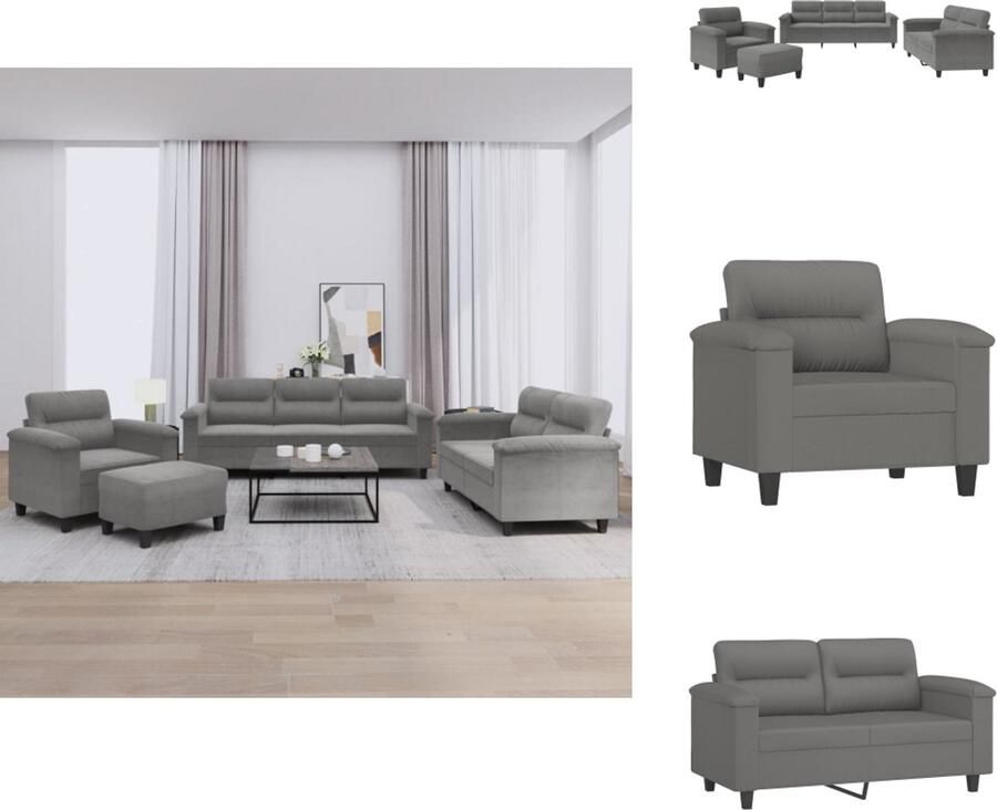 VidaXL Bankstel Bankstellen Fauteuil 2-zitsbank 4-delige Loungeset met kussens microvezelstof donkergrijs