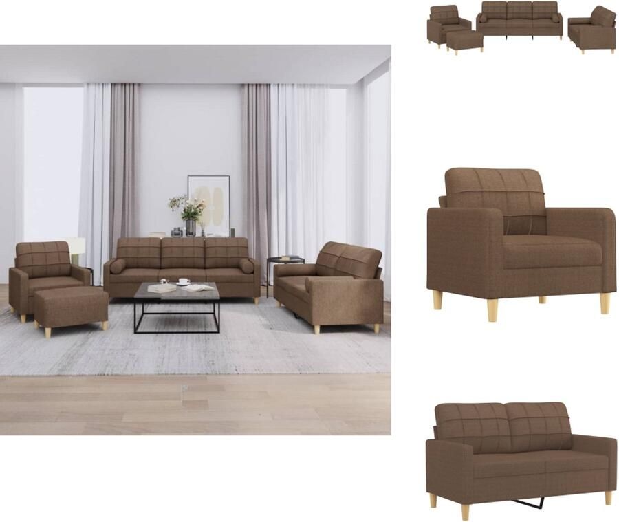 VidaXL Bankstel Bankstellen Fauteuil 2-zitsbank 4-delige Loungeset met kussens stof bruin
