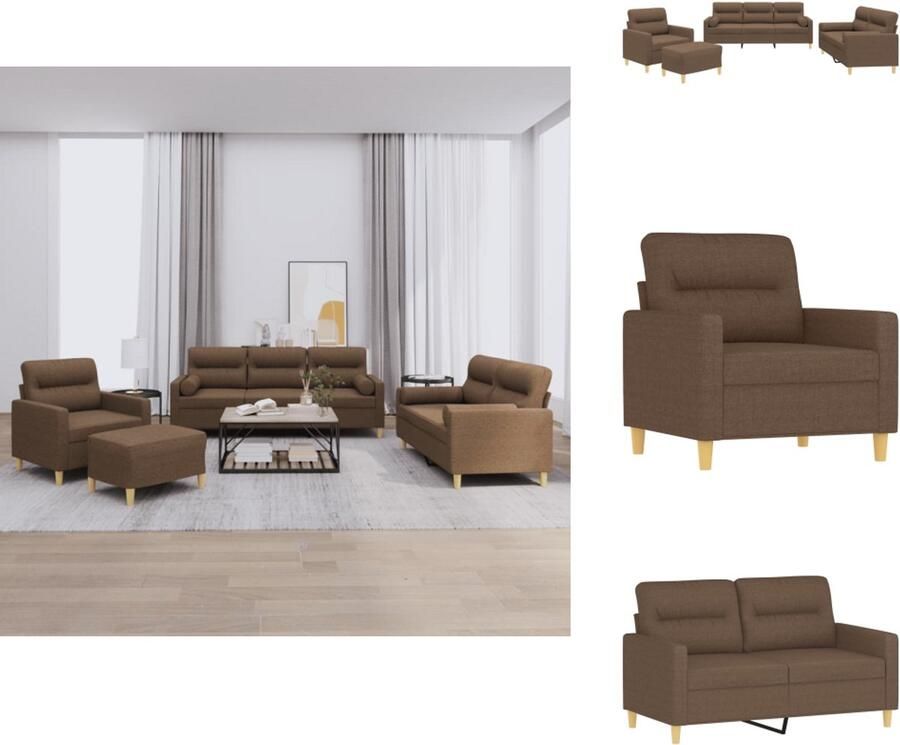 VidaXL Bankstel Bankstellen Fauteuil 2-zitsbank 4-delige Loungeset met kussens stof bruin