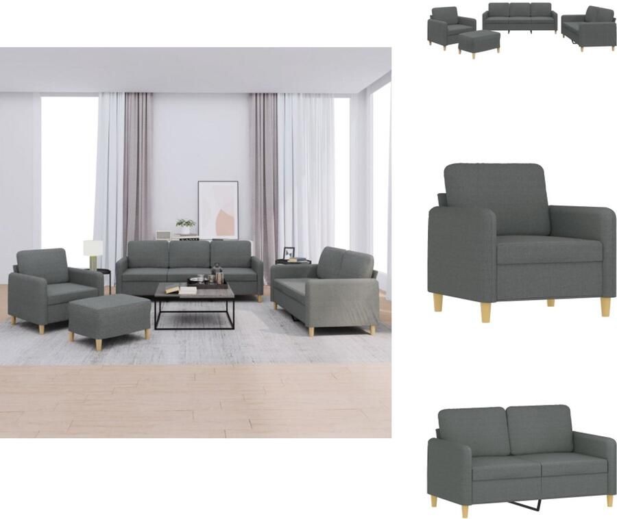 VidaXL Bankstel Bankstellen Fauteuil 2-zitsbank 4-delige Loungeset met kussens stof donkergrijs