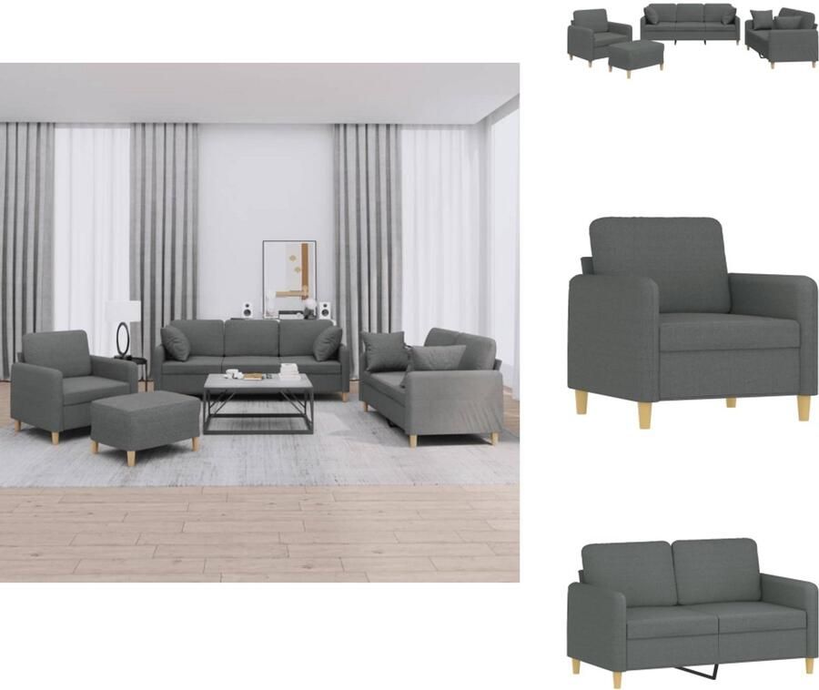 VidaXL Bankstel Bankstellen Fauteuil 2-zitsbank 4-delige Loungeset met kussens stof donkergrijs