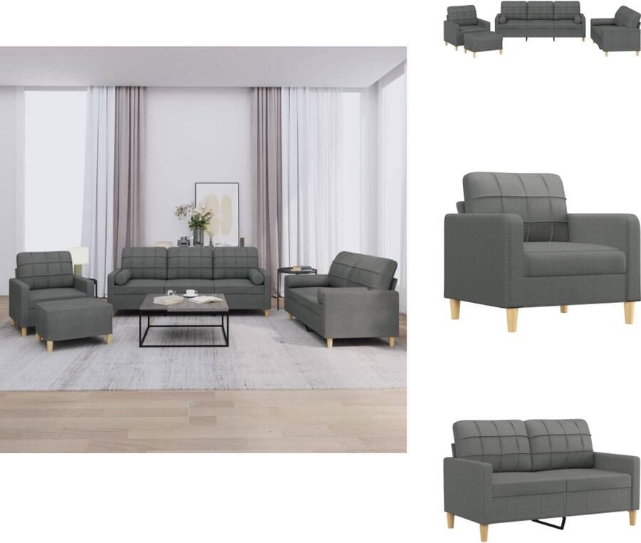 VidaXL Bankstel Bankstellen Fauteuil 2-zitsbank 4-delige Loungeset met kussens stof donkergrijs