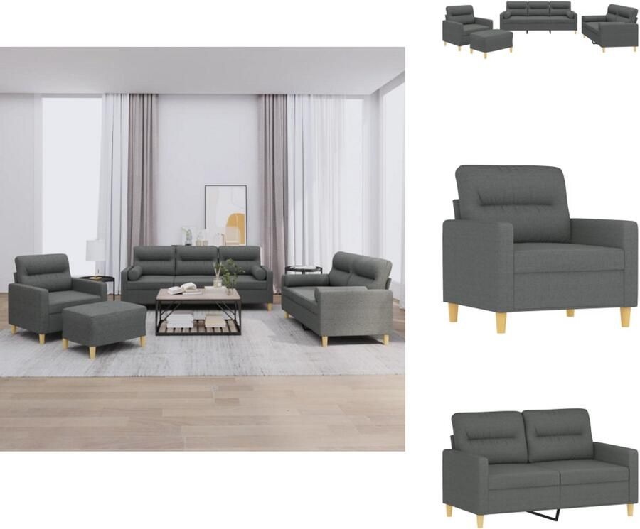 VidaXL Bankstel Bankstellen Fauteuil 2-zitsbank 4-delige Loungeset met kussens stof donkergrijs
