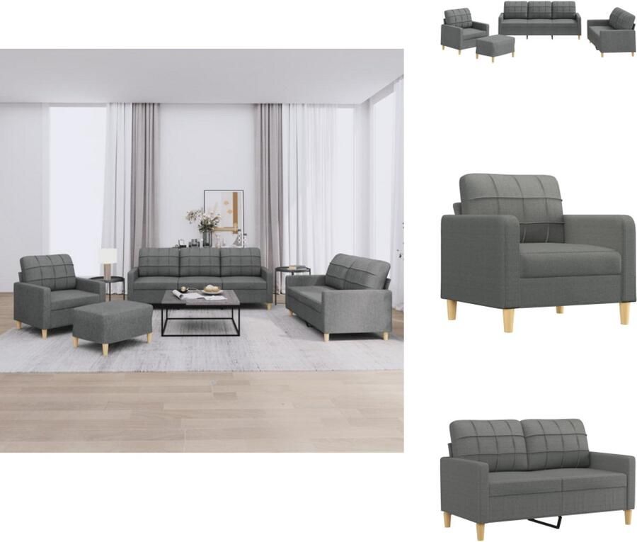 VidaXL Bankstel Bankstellen Fauteuil 2-zitsbank 4-delige Loungeset met kussens stof donkergrijs