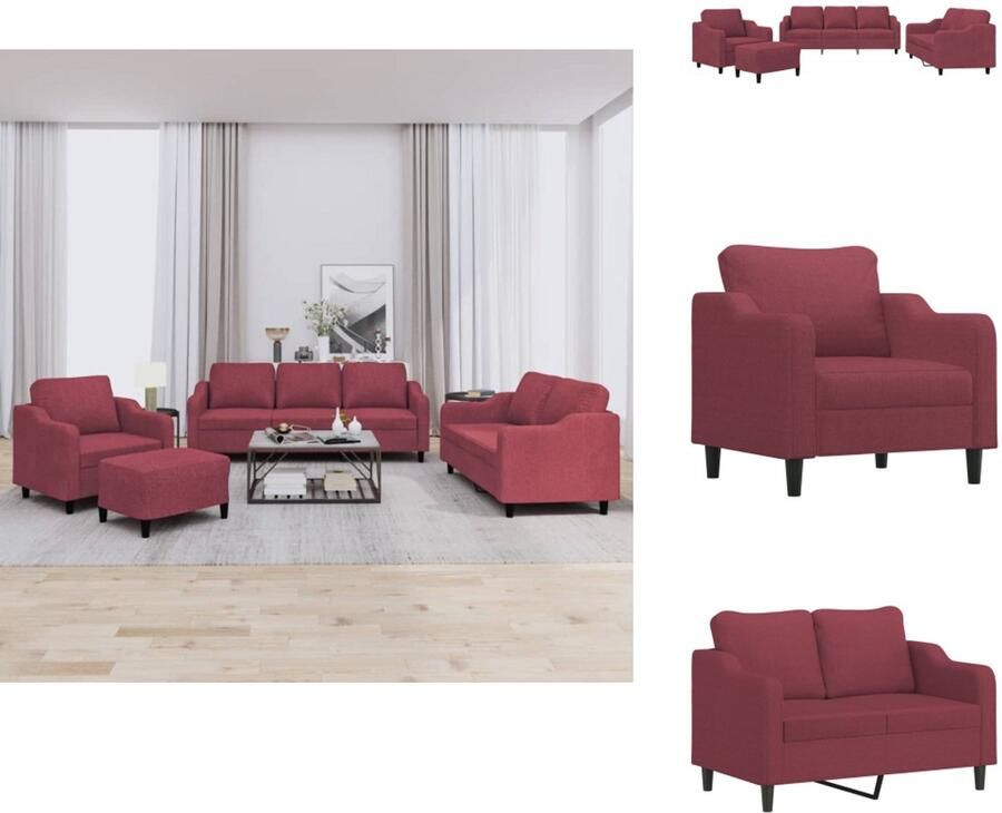 VidaXL Bankstel Bankstellen Fauteuil 2-zitsbank 4-delige Loungeset met kussens stof wijnrood