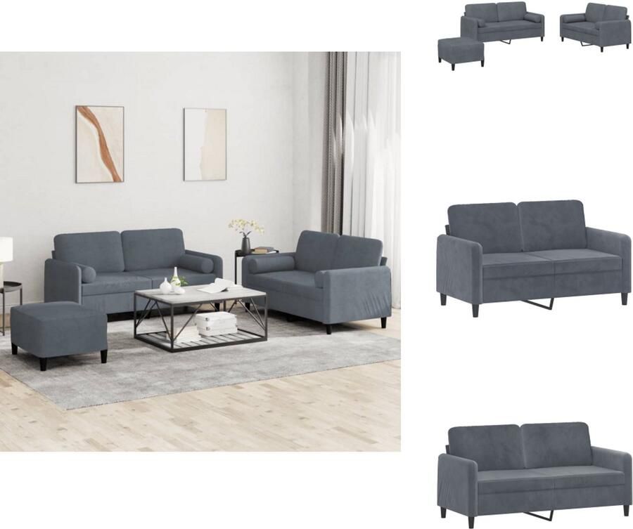 VidaXL Bankstel Bankstellen Fauteuil 3-zitsbank 3-delige Loungeset met kussens fluweel donkergrijs