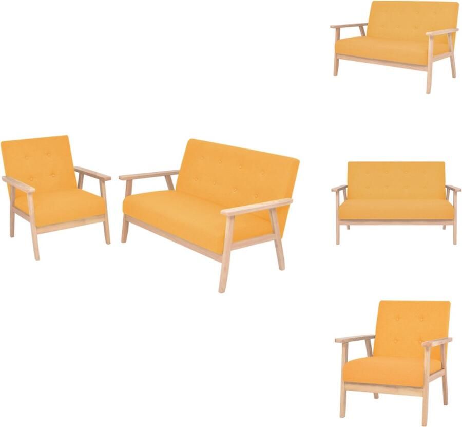VidaXL Bankenset Geel Houten frame Polyester bekleding Fauteuil en 2-zitsbank Afmetingen- 64.5 x 67 x 73.5 cm 113.5 x 67 x 73.5 cm Bank - Foto 2
