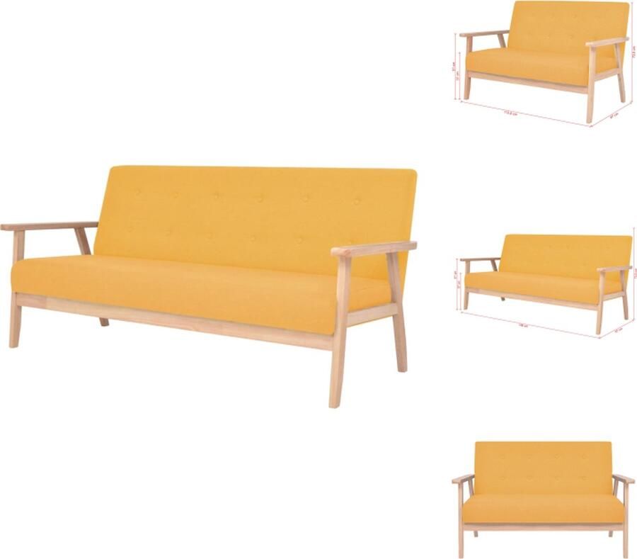VidaXL Bankenset Geel Houten frame Polyester bekleding Fauteuil en 2-zitsbank Afmetingen- 64.5 x 67 x 73.5 cm 113.5 x 67 x 73.5 cm Bank - Foto 3