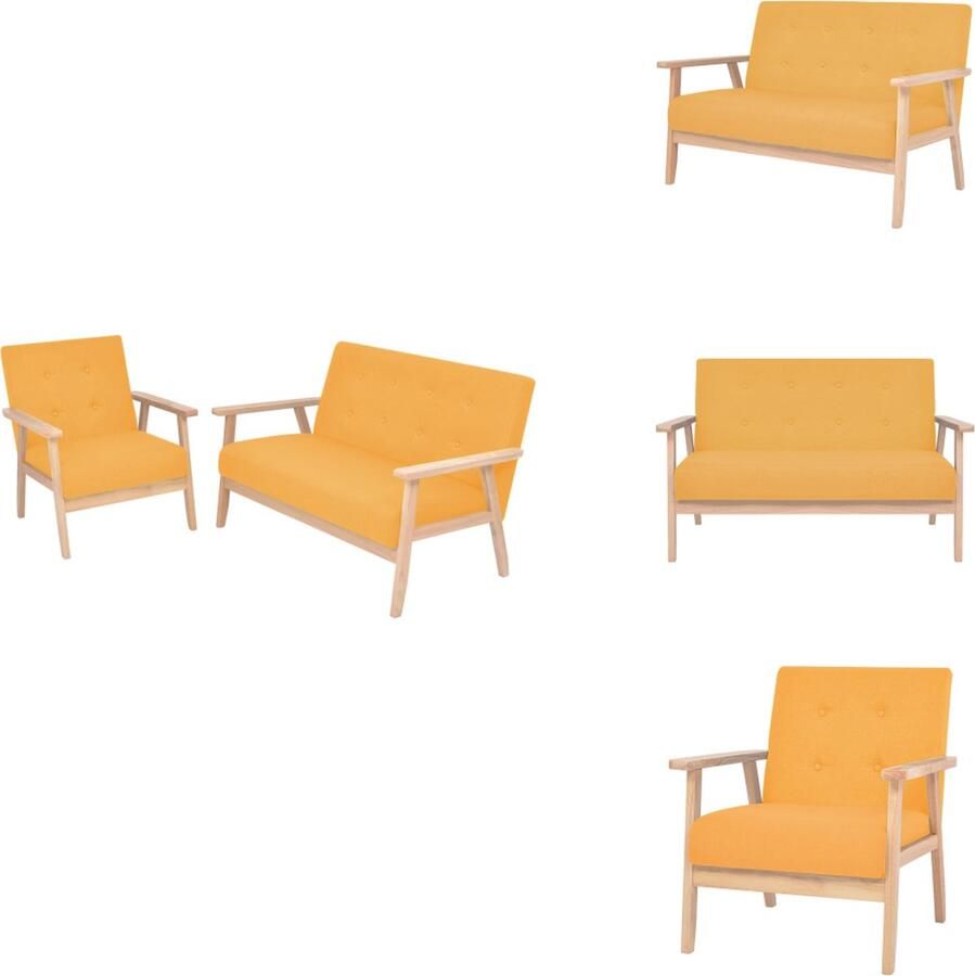 VidaXL Bankenset Geel Houten frame Polyester bekleding Fauteuil en 2-zitsbank Afmetingen- 64.5 x 67 x 73.5 cm 113.5 x 67 x 73.5 cm Bank