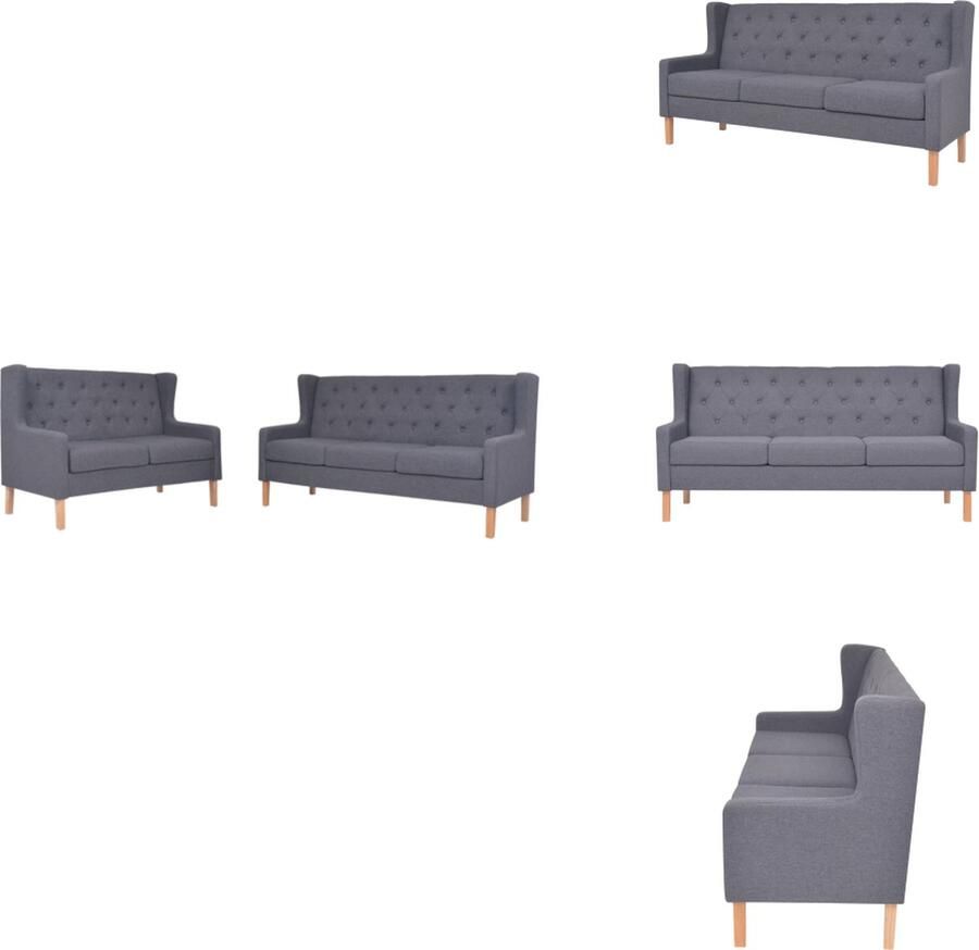 The Living Store Bankenset 2-zitsbank en 3-zitsbank Grijs Houten frame en stoffen bekleding Banken Sofa Woonkamer Meubels Loungemeubilair Levensmilieu - Foto 2