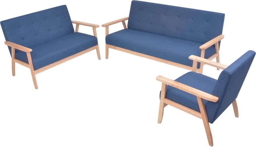 VidaXL Bankstel Blauw 3-delig Stijlvol & Comfortabel Bankenset Fauteuils Sofa Loungehoek Woonkamer Meubels Relaxen Televisiekijken Leesstoelen Modern Design Blauwwaren - Foto 2
