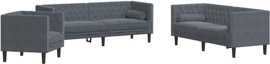 VidaXL Bankstel 3 pcs Donkergrijs Fluweel