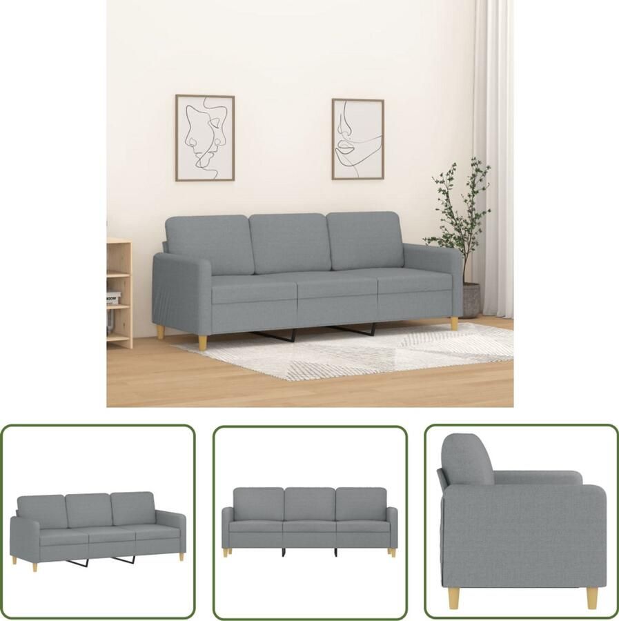 VidaXL Bankstel Drie Zits Bank Driezitsbank 180 cm stof lichtgrijs Grijze Bank Lederlook Bank Lounge Bank