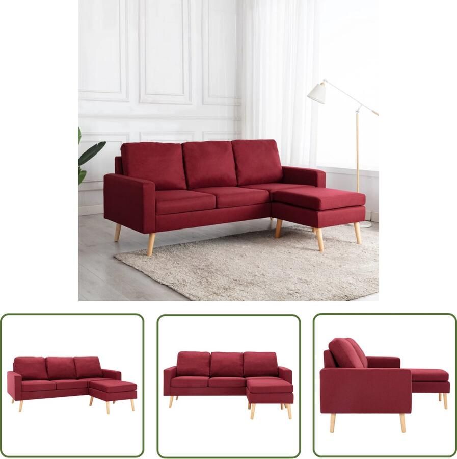 The Living Store Driezitsbank Wijnrood Stof Massief Grenenhout 184x76x82.5 cm Drie Zitsbank Bankstel Sofa Lounge Stoel Salon Meubilair - Foto 2