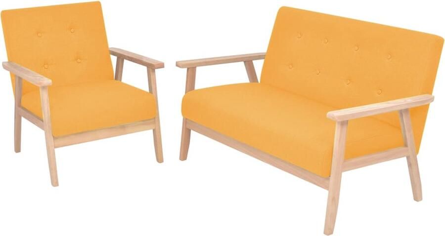 VidaXL Bankstel Geel 2-delig Stof Modern Design Bankenset Fauteuils Zweezitbank Gele Bank Moderne Bank Scandinavische Bank Huiselijk Interieur - Foto 2