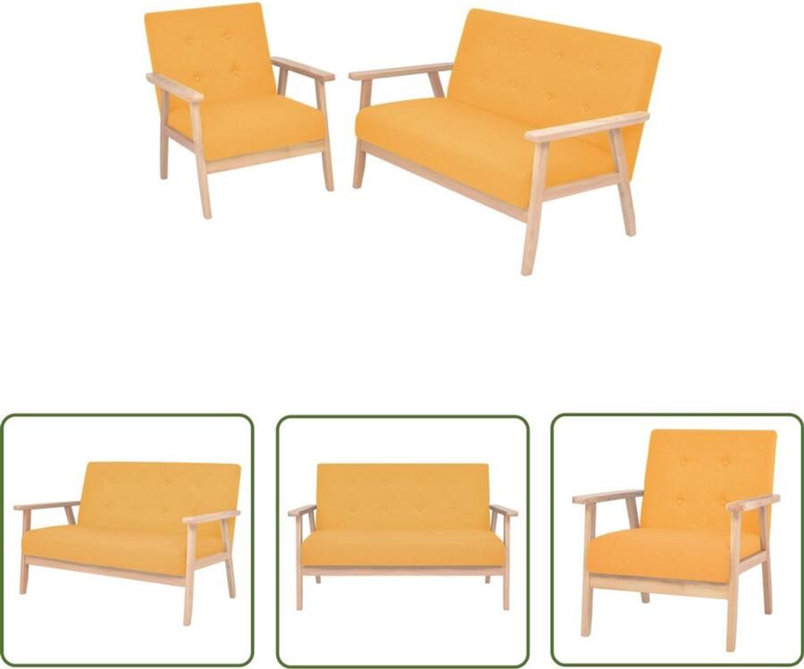 VidaXL Bankstel Geel 2-delig Stof Modern Design Bankenset Fauteuils Zweezitbank Gele Bank Moderne Bank Scandinavische Bank Huiselijk Interieur