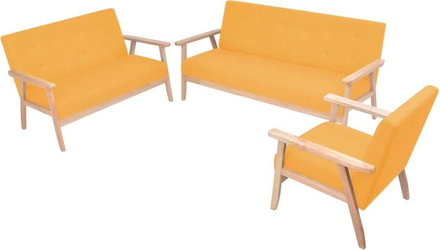 VidaXL Bankstel Geel 3-delig Stof Eenvoudig te monteren Bankenset Sofa Salonmeubilair Gele Sofa Moderne Bank Lederlook - Foto 2