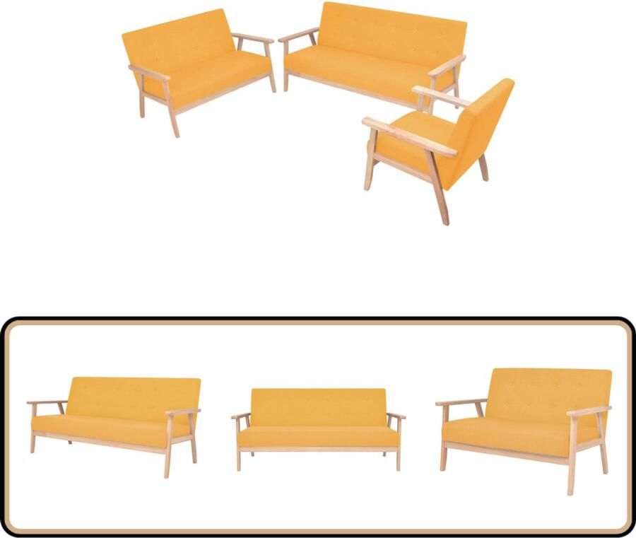 VidaXL Bankstel Geel 3-delig Stof Eenvoudig te monteren Bankenset Sofa Salonmeubilair Gele Sofa Moderne Bank Lederlook