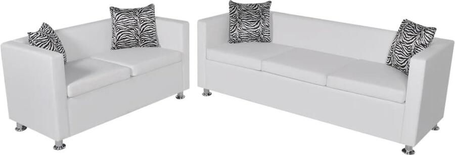 VidaXL Bankstel Kunstleer Wit 2- en 3-zits Bankstel Kunstleder Sofa Witte Bank Lounge Meubilair Woonkamermeubelen Zitzitting - Foto 2