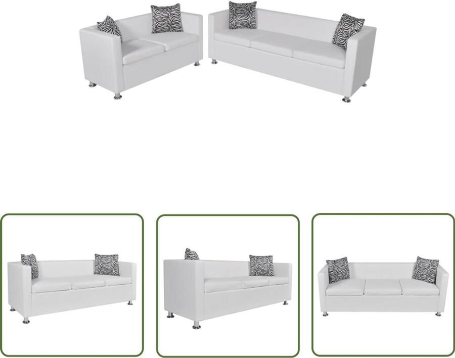 VidaXL Bankstel Kunstleer Wit 2- en 3-zits Bankstel Kunstleder Sofa Witte Bank Lounge Meubilair Woonkamermeubelen Zitzitting