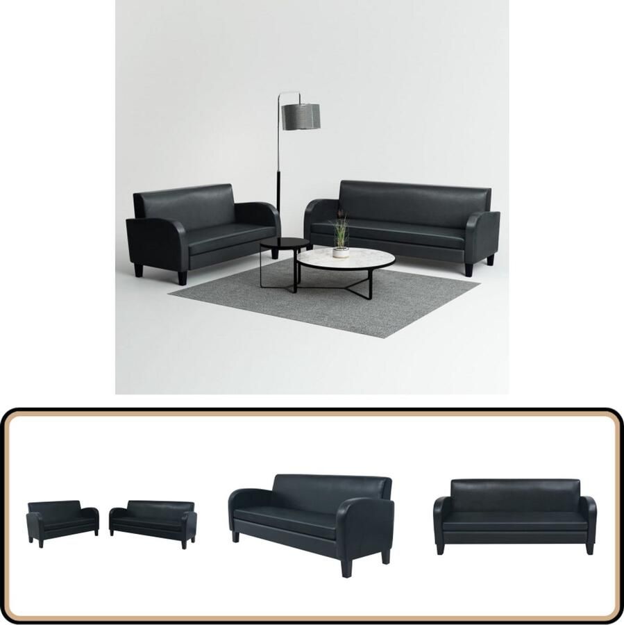 VidaXL Bankstel Kunstleer Zwart 2-delig Comfortabel Kunstleder Sofa Lederlook Bank Salonbank Zitzitting Lounge Set Woonkamer Meubilair Zwarte Bank