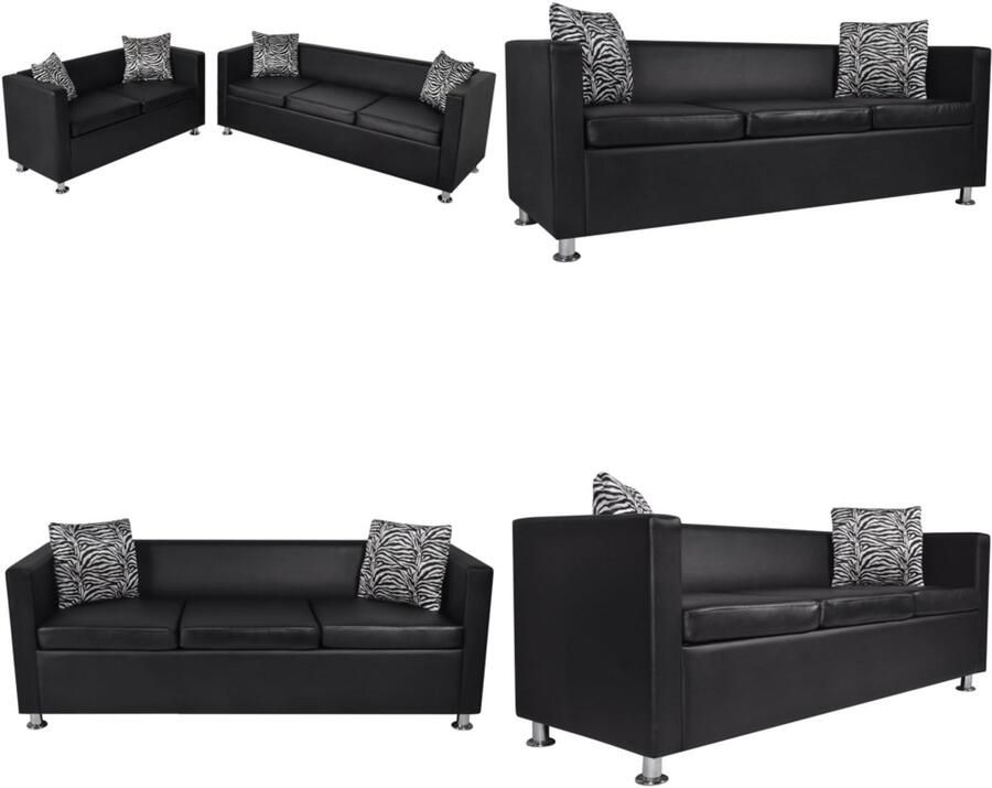 VidaXL Bankstel kunstleer zwart Bank Banken Bankstellen Banken Sets