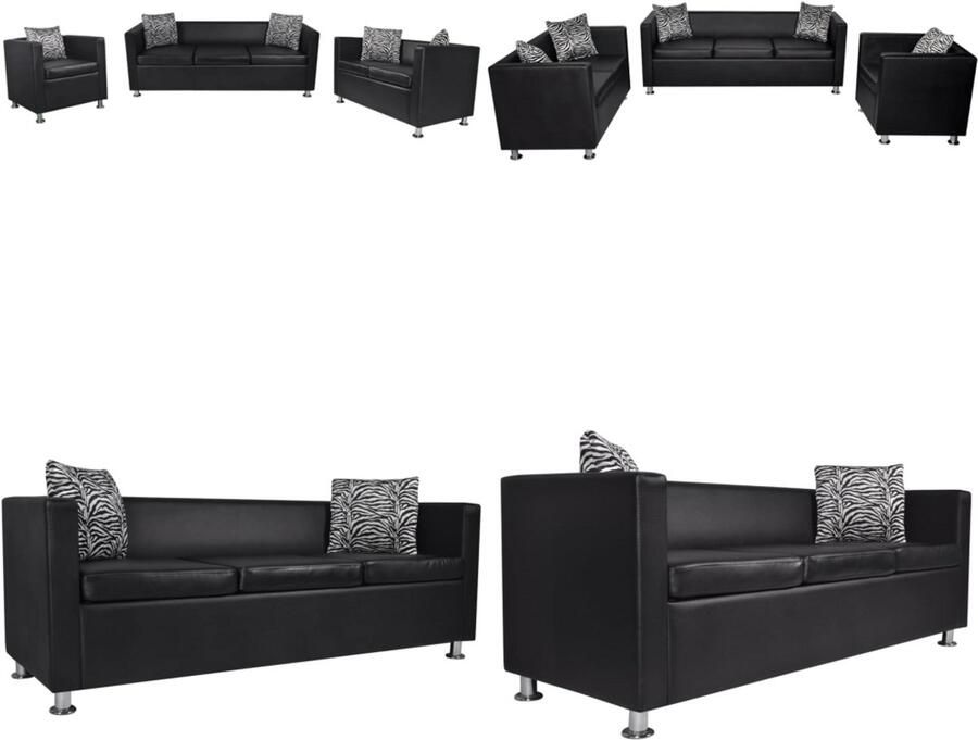 VidaXL Bankstel kunstleer zwart Bank Banken Bankstellen Banken Sets